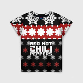 Детская футболка 3D с принтом Праздничный RHCP в Новосибирске, 100% гипоаллергенный полиэфир | прямой крой, круглый вырез горловины, длина до линии бедер, чуть спущенное плечо, ткань немного тянется | red hot chili peppers | rhcp | альтернативный | группа | джош клингхоффер | знак | красные острые перцы чили | красный | метал | надпись | новогодний | новый год | праздник | ред хот ч | рождество | рок | рхчп | рэп