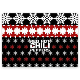 Поздравительная открытка с принтом Праздничный RHCP в Новосибирске, 100% бумага | плотность бумаги 280 г/м2, матовая, на обратной стороне линовка и место для марки
 | red hot chili peppers | rhcp | альтернативный | группа | джош клингхоффер | знак | красные острые перцы чили | красный | метал | надпись | новогодний | новый год | праздник | ред хот ч | рождество | рок | рхчп | рэп