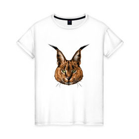 Женская футболка хлопок с принтом Каракал (рысь) в Новосибирске, 100% хлопок | прямой крой, круглый вырез горловины, длина до линии бедер, слегка спущенное плечо | животные | каракал | киса | кот | котенок | котик | кошка | рысь | хищник