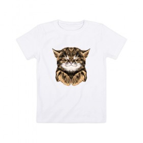 Детская футболка хлопок с принтом Котёнок в Новосибирске, 100% хлопок | круглый вырез горловины, полуприлегающий силуэт, длина до линии бедер | cat | животные | киса | кот | котенок | котик | кошка | сон | спит