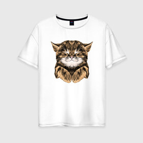 Женская футболка хлопок Oversize с принтом Котёнок в Новосибирске, 100% хлопок | свободный крой, круглый ворот, спущенный рукав, длина до линии бедер
 | cat | животные | киса | кот | котенок | котик | кошка | сон | спит