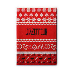 Обложка для автодокументов с принтом Праздничный Led Zeppelin в Новосибирске, натуральная кожа |  размер 19,9*13 см; внутри 4 больших “конверта” для документов и один маленький отдел — туда идеально встанут права | Тематика изображения на принте: led zeppelin | блюз | группа | джимми пейдж | джон генри бонэм | джон пол джонс | знак | красный | лед зепелен | лед зеппелин | метал | надпись | новогодний | новый год | праздник | роберт плант | рождество