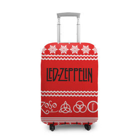 Чехол для чемодана 3D с принтом Праздничный Led Zeppelin в Новосибирске, 86% полиэфир, 14% спандекс | двустороннее нанесение принта, прорези для ручек и колес | Тематика изображения на принте: led zeppelin | блюз | группа | джимми пейдж | джон генри бонэм | джон пол джонс | знак | красный | лед зепелен | лед зеппелин | метал | надпись | новогодний | новый год | праздник | роберт плант | рождество