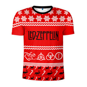 Мужская футболка 3D спортивная с принтом Праздничный Led Zeppelin в Новосибирске, 100% полиэстер с улучшенными характеристиками | приталенный силуэт, круглая горловина, широкие плечи, сужается к линии бедра | Тематика изображения на принте: led zeppelin | блюз | группа | джимми пейдж | джон генри бонэм | джон пол джонс | знак | красный | лед зепелен | лед зеппелин | метал | надпись | новогодний | новый год | праздник | роберт плант | рождество