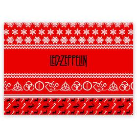 Поздравительная открытка с принтом Праздничный Led Zeppelin в Новосибирске, 100% бумага | плотность бумаги 280 г/м2, матовая, на обратной стороне линовка и место для марки
 | led zeppelin | блюз | группа | джимми пейдж | джон генри бонэм | джон пол джонс | знак | красный | лед зепелен | лед зеппелин | метал | надпись | новогодний | новый год | праздник | роберт плант | рождество