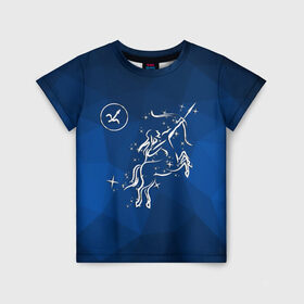 Детская футболка 3D с принтом Стрелец в Новосибирске, 100% гипоаллергенный полиэфир | прямой крой, круглый вырез горловины, длина до линии бедер, чуть спущенное плечо, ткань немного тянется | Тематика изображения на принте: sagittarius | звезды | знаки зодиака | космос | созвездие | стрелец