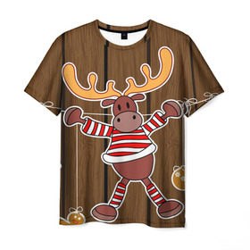 Мужская футболка 3D с принтом Мастерская Деда Мороза в Новосибирске, 100% полиэфир | прямой крой, круглый вырез горловины, длина до линии бедер | зима | игрушки | лед | лось | олень | праздник | рога | снежинка | узор | украшения