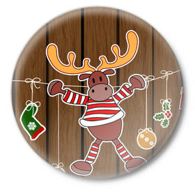 Значок с принтом Мастерская Деда Мороза в Новосибирске,  металл | круглая форма, металлическая застежка в виде булавки | зима | игрушки | лед | лось | олень | праздник | рога | снежинка | узор | украшения