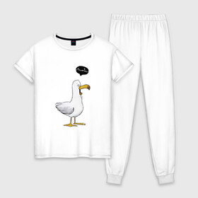 Женская пижама хлопок с принтом чайка в Новосибирске, 100% хлопок | брюки и футболка прямого кроя, без карманов, на брюках мягкая резинка на поясе и по низу штанин | чайка