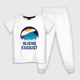 Детская пижама хлопок с принтом НЛО яйца в Новосибирске, 100% хлопок |  брюки и футболка прямого кроя, без карманов, на брюках мягкая резинка на поясе и по низу штанин
 | инопланетяне | нло | секретные материалы | яйца
