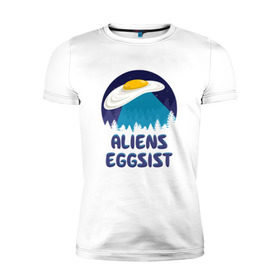 Мужская футболка премиум с принтом НЛО яйца в Новосибирске, 92% хлопок, 8% лайкра | приталенный силуэт, круглый вырез ворота, длина до линии бедра, короткий рукав | инопланетяне | нло | секретные материалы | яйца