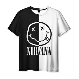 Мужская футболка 3D с принтом Nirvana в Новосибирске, 100% полиэфир | прямой крой, круглый вырез горловины, длина до линии бедер | cobain | kurt | nirvana | альтернативный | гранж | грол | группа | дональд | кобейн | курт | музыка | музыкант | надпись | нервана | нирвана | новоселич | певец | рок | смайл | смайлик | солист | язык