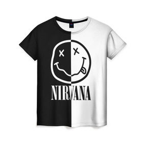 Женская футболка 3D с принтом Nirvana в Новосибирске, 100% полиэфир ( синтетическое хлопкоподобное полотно) | прямой крой, круглый вырез горловины, длина до линии бедер | cobain | kurt | nirvana | альтернативный | гранж | грол | группа | дональд | кобейн | курт | музыка | музыкант | надпись | нервана | нирвана | новоселич | певец | рок | смайл | смайлик | солист | язык