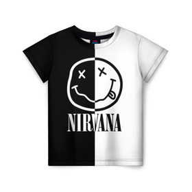 Детская футболка 3D с принтом Nirvana в Новосибирске, 100% гипоаллергенный полиэфир | прямой крой, круглый вырез горловины, длина до линии бедер, чуть спущенное плечо, ткань немного тянется | Тематика изображения на принте: cobain | kurt | nirvana | альтернативный | гранж | грол | группа | дональд | кобейн | курт | музыка | музыкант | надпись | нервана | нирвана | новоселич | певец | рок | смайл | смайлик | солист | язык
