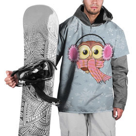 Накидка на куртку 3D с принтом Милая совушка в Новосибирске, 100% полиэстер |  | owl | pattern | абстракция | арт | животный | зима | милые | птицы | снег | снежинки | совы | текстура | узор