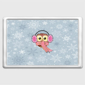 Магнит 45*70 с принтом Милая совушка в Новосибирске, Пластик | Размер: 78*52 мм; Размер печати: 70*45 | owl | pattern | абстракция | арт | животный | зима | милые | птицы | снег | снежинки | совы | текстура | узор