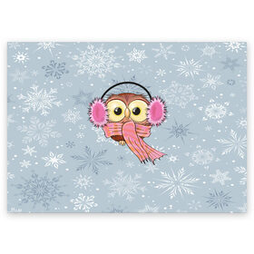 Поздравительная открытка с принтом Милая совушка в Новосибирске, 100% бумага | плотность бумаги 280 г/м2, матовая, на обратной стороне линовка и место для марки
 | Тематика изображения на принте: owl | pattern | абстракция | арт | животный | зима | милые | птицы | снег | снежинки | совы | текстура | узор