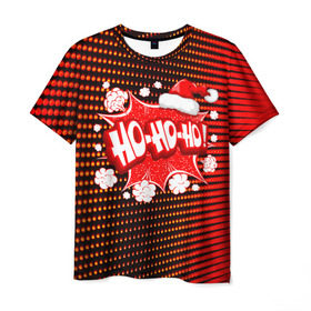 Мужская футболка 3D с принтом Ho-Ho-Ho в Новосибирске, 100% полиэфир | прямой крой, круглый вырез горловины, длина до линии бедер | christmas | happy | new year | pattern | pop art | новый год | поп арт | праздник | рождество