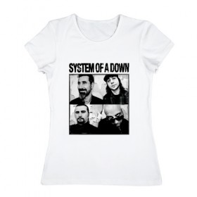 Женская футболка хлопок с принтом Группа System of a Down в Новосибирске, 100% хлопок | прямой крой, круглый вырез горловины, длина до линии бедер, слегка спущенное плечо | 