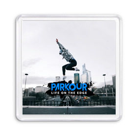 Магнит 55*55 с принтом parkour в Новосибирске, Пластик | Размер: 65*65 мм; Размер печати: 55*55 мм | Тематика изображения на принте: extreme | jumping | parkour | speed | urban | опасность | паркур | прыжки | риск | скорость | экстрим