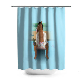 Штора 3D для ванной с принтом BoJack в Новосибирске, 100% полиэстер | плотность материала — 100 г/м2. Стандартный размер — 146 см х 180 см. По верхнему краю — пластиковые люверсы для креплений. В комплекте 10 пластиковых колец | Тематика изображения на принте: bojack horseman | конь боджек | лошадь боджек
