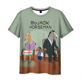 Мужская футболка 3D с принтом BoJack в Новосибирске, 100% полиэфир | прямой крой, круглый вырез горловины, длина до линии бедер | Тематика изображения на принте: bojack horseman | конь боджек | лошадь боджек