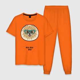 Мужская пижама хлопок с принтом Blah blah blah в Новосибирске, 100% хлопок | брюки и футболка прямого кроя, без карманов, на брюках мягкая резинка на поясе и по низу штанин
 | домашние животные | немецкий шпиц | пес | собака