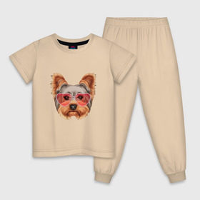 Детская пижама хлопок с принтом Йоркширский терьер в очках сердечках в Новосибирске, 100% хлопок |  брюки и футболка прямого кроя, без карманов, на брюках мягкая резинка на поясе и по низу штанин
 | домашние животные | пес | собака | терьер