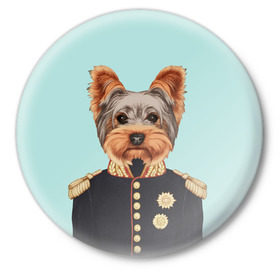 Значок с принтом Йоркширский терьер в форме в Новосибирске,  металл | круглая форма, металлическая застежка в виде булавки | домашние животные | пес | собака | терьер