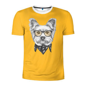 Мужская футболка 3D спортивная с принтом Йоркширский терьер_в очках в Новосибирске, 100% полиэстер с улучшенными характеристиками | приталенный силуэт, круглая горловина, широкие плечи, сужается к линии бедра | Тематика изображения на принте: домашние животные | пес | собака | терьер