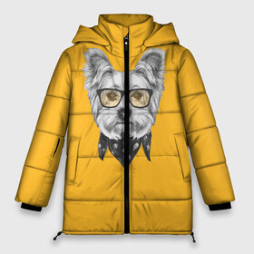 Женская зимняя куртка 3D с принтом Йоркширский терьер_в очках в Новосибирске, верх — 100% полиэстер; подкладка — 100% полиэстер; утеплитель — 100% полиэстер | длина ниже бедра, силуэт Оверсайз. Есть воротник-стойка, отстегивающийся капюшон и ветрозащитная планка. 

Боковые карманы с листочкой на кнопках и внутренний карман на молнии | Тематика изображения на принте: домашние животные | пес | собака | терьер