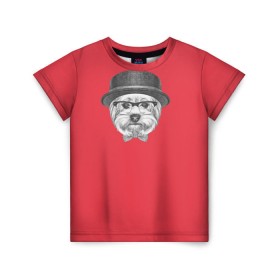 Детская футболка 3D с принтом Йоркширский терьер в шляпе в Новосибирске, 100% гипоаллергенный полиэфир | прямой крой, круглый вырез горловины, длина до линии бедер, чуть спущенное плечо, ткань немного тянется | домашние животные | пес | собака | терьер