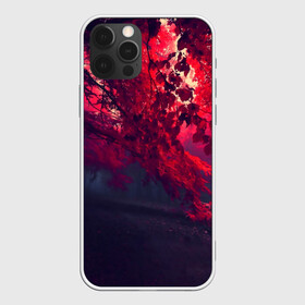 Чехол для iPhone 12 Pro с принтом Мрачный лес в Новосибирске, силикон | область печати: задняя сторона чехла, без боковых панелей | вечер | времена | время | года | дерево | деревья | живой | закат | красный | куст | кусты | лес | листья | мир | осень | природа | фауна | флора | черный