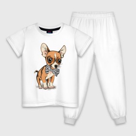 Детская пижама хлопок с принтом Чихуахуа с бабочкой в Новосибирске, 100% хлопок |  брюки и футболка прямого кроя, без карманов, на брюках мягкая резинка на поясе и по низу штанин
 | домашние животные | пес | песик | собака | собачка | чихуахуа
