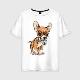 Женская футболка хлопок Oversize с принтом Чихуахуа с бабочкой в Новосибирске, 100% хлопок | свободный крой, круглый ворот, спущенный рукав, длина до линии бедер
 | домашние животные | пес | песик | собака | собачка | чихуахуа