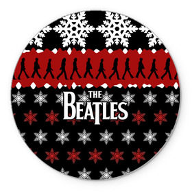 Коврик круглый с принтом Праздничный The Beatles в Новосибирске, резина и полиэстер | круглая форма, изображение наносится на всю лицевую часть | Тематика изображения на принте: beatles | the beatles | бител | битлз | битлс | битлы | группа | джон леннон | джордж харрисон | жуки | знак | красный | ливерпульская четвёрка | мерсибит | надпись | новогодний | новый год | пол маккартни | поп