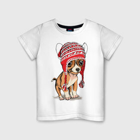 Детская футболка хлопок с принтом Чихуахуа в шапочке в Новосибирске, 100% хлопок | круглый вырез горловины, полуприлегающий силуэт, длина до линии бедер | Тематика изображения на принте: домашние животные | пес | песик | собака | собачка | чихуахуа
