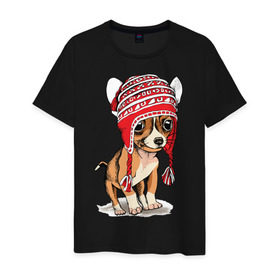 Мужская футболка хлопок с принтом Чихуахуа в шапочке в Новосибирске, 100% хлопок | прямой крой, круглый вырез горловины, длина до линии бедер, слегка спущенное плечо. | домашние животные | пес | песик | собака | собачка | чихуахуа