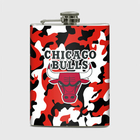 Фляга с принтом CHICAGO BULLS | ЧИКАГО БУЛЛС в Новосибирске, металлический корпус | емкость 0,22 л, размер 125 х 94 мм. Виниловая наклейка запечатывается полностью | Тематика изображения на принте: камуфляж | красный | чикаго буллс