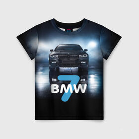 Детская футболка 3D с принтом BMW 7 series в Новосибирске, 100% гипоаллергенный полиэфир | прямой крой, круглый вырез горловины, длина до линии бедер, чуть спущенное плечо, ткань немного тянется | Тематика изображения на принте: 7 серия | авто | автомобиль | бмв | бумер | машина | суперкар | тачка
