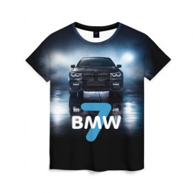 Женская футболка 3D с принтом BMW 7 series в Новосибирске, 100% полиэфир ( синтетическое хлопкоподобное полотно) | прямой крой, круглый вырез горловины, длина до линии бедер | 7 серия | авто | автомобиль | бмв | бумер | машина | суперкар | тачка