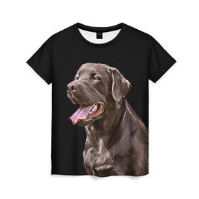 Женская футболка 3D с принтом Лабрадор_арт_2 в Новосибирске, 100% полиэфир ( синтетическое хлопкоподобное полотно) | прямой крой, круглый вырез горловины, длина до линии бедер | домашние животные | лабрадор | пес | песик | ретривер | собака | собачка