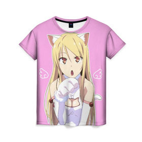 Женская футболка 3D с принтом Shina Mashiro Neko - Nyan в Новосибирске, 100% полиэфир ( синтетическое хлопкоподобное полотно) | прямой крой, круглый вырез горловины, длина до линии бедер | cat | kawai | mashira | neko | nyan | sakurasou no pet na kanojo | shina | shina mashiro | tyan | анимэ | кошечка из сакурасо | сакурасо