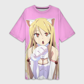 Платье-футболка 3D с принтом Shina Mashiro Neko   Nyan в Новосибирске,  |  | cat | kawai | mashira | neko | nyan | sakurasou no pet na kanojo | shina | shina mashiro | tyan | анимэ | кошечка из сакурасо | сакурасо