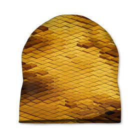 Шапка 3D с принтом gold bricks в Новосибирске, 100% полиэстер | универсальный размер, печать по всей поверхности изделия | geometry | геометрия | грань | кубик | кубики | мозаика | ребро | текстура | тени