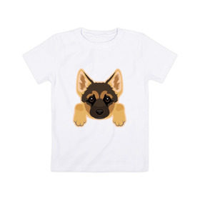 Детская футболка хлопок с принтом Немецкая овчарка щенок в Новосибирске, 100% хлопок | круглый вырез горловины, полуприлегающий силуэт, длина до линии бедер | домашние животные | овчарка | собака | собачка