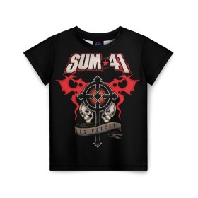 Детская футболка 3D с принтом Sum 41 в Новосибирске, 100% гипоаллергенный полиэфир | прямой крой, круглый вырез горловины, длина до линии бедер, чуть спущенное плечо, ткань немного тянется | 1996 | 41 | punk | rock | sum | альтернатива | группа | дерик | канада | панк | рок | скейт | уибли