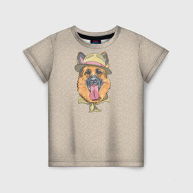 Детская футболка 3D с принтом Немецкая овчарка в шляпке в Новосибирске, 100% гипоаллергенный полиэфир | прямой крой, круглый вырез горловины, длина до линии бедер, чуть спущенное плечо, ткань немного тянется | домашние животные | овчарка | пес | собака