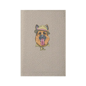 Обложка для паспорта матовая кожа с принтом Немецкая овчарка в шляпке в Новосибирске, натуральная матовая кожа | размер 19,3 х 13,7 см; прозрачные пластиковые крепления | домашние животные | овчарка | пес | собака