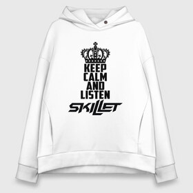 Женское худи Oversize хлопок с принтом Keep calm and listen Skillet в Новосибирске, френч-терри — 70% хлопок, 30% полиэстер. Мягкий теплый начес внутри —100% хлопок | боковые карманы, эластичные манжеты и нижняя кромка, капюшон на магнитной кнопке | Тематика изображения на принте: skilet | skillet | альтернативный | гранж | группа | джен леджер | джон купер | индастриал | кори купер | метал | ню | пост | рок | сет моррисон | симфоник | скилет | хард | христианский